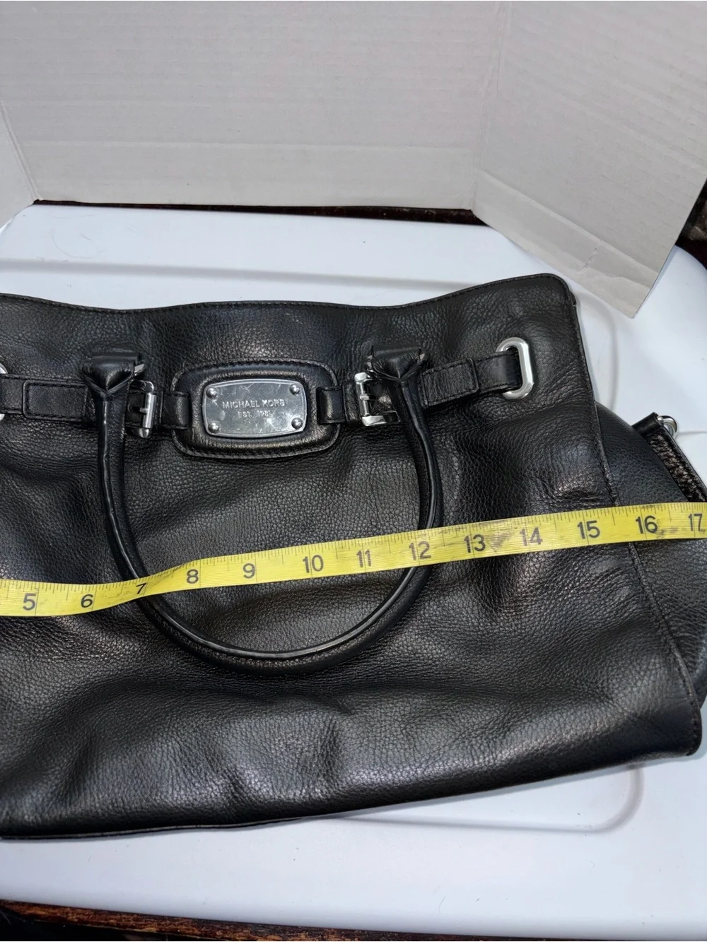 Michael Kors Black Leather Satchel with Gold-Tone Hardware